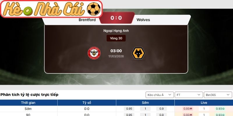Kèo tài xỉu trận Brentford vs Wolves (03:00 17-03, Ngoại hạng Anh)