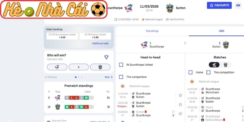Soi kèo trận đấu Scunthorpe United vs Sutton United (02:45 11-03, National League Anh): Chủ nhà đối mặt thử thách lớn 3 Kèo châu Á trận Scunthorpe United vs Sutton United (02:45 11-03, National League Anh)